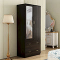 Modern Wardrobe Armoire with Mirror Door Hanging Rod and Drawers