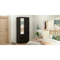 Modern Wardrobe Armoire with Mirror Door Hanging Rod and Drawers