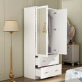 Modern Wardrobe Armoire with Mirror Door Hanging Rod and Drawers