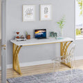 Contemporary 55-Inch Gold and White Computer Desk - Versatile Dining, Vanity, and Conference Table with Elegant Gold Legs