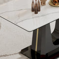 0.47-Inch Thick Sintered Stone Composite Dining Table with Tempered Glass Top and Stainless Steel Base