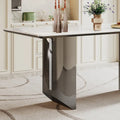 0.47-Inch Thick Sintered Stone Composite Dining Table with Tempered Glass Top and Stainless Steel Base