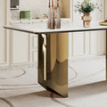 0.47-Inch Thick Sintered Stone Composite Dining Table with Tempered Glass Top and Stainless Steel Base