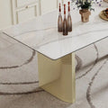 0.47-Inch Thick Sintered Stone Composite Dining Table with Tempered Glass Top and Stainless Steel Base