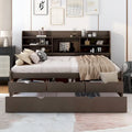 Antique Grey Full-Size Wooden Captain Bed with Built-in Bookshelves, Three Storage Drawers, and Trundle