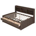 Antique Grey Full-Size Wooden Captain Bed with Built-in Bookshelves, Three Storage Drawers, and Trundle