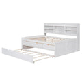 Antique Grey Full-Size Wooden Captain Bed with Built-in Bookshelves, Three Storage Drawers, and Trundle