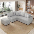 82.6" L-Shaped Sectional Sleeper Sofa Bed with Dual USB Ports, Power Outlets, and Removable Storage Ottoman - Bei