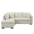 82.6" L-Shaped Sectional Sleeper Sofa Bed with Dual USB Ports, Power Outlets, and Removable Storage Ottoman - Bei
