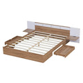 Natural Queen Size Platform Bed with Headboard, Storage Drawers, Shelves, USB Ports, and Outlets