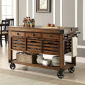 Distressed Chestnut Kitchen Cart with 3 Drawers