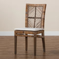 Laluna Contemporary Bohemian Rattan and Mahogany Dining Chair with Cushion