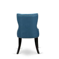 East West Furniture Round Kitchen Table Set - Black Wire-Brushed Finish with Blue Linen Chairs (Multiple Piece Options)
