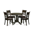 East West Furniture 5-Piece Round Dining Set - Cappuccino Kitchen Table with 4 Chairs (Seat Options Available)