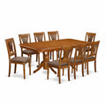 East West Furniture 9-Piece Saddle Brown Kitchen Dining Set - Rectangular Table with 8 Chairs (Various Seat Options)