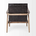 Phineas Black Genuine Leather Accent Chair with Brown Solid Wood Frame