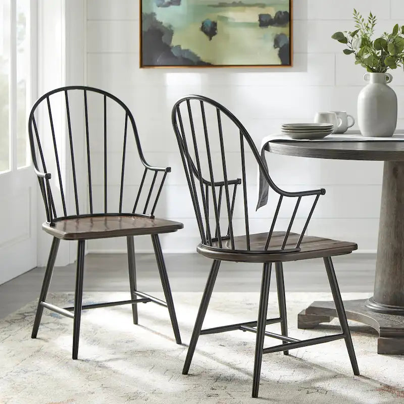 Simple Living Milo Set of 2 Mixed Media Spindle Arm Chairs - N/A