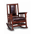 Mission Style Rocking Chair with Leather Upholstered Seat and Back in Tobacco and Dark Brown