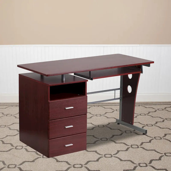 3-Drawer Pedestal Computer Desk with Keyboard Tray