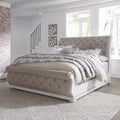 Antique White King Sleigh Bed with Upholstered Design from Magnolia Manor