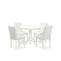 East West Furniture Round Dining Table Set - Kitchen Table with White Faux Leather Parson Chairs in Linen White (Various Piece Options)