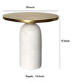 Modern 17-Inch Round Brass Accent End Table with Cylindrical Marble Base in Brass and White