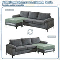 HOOOWOOO Reversible Corduroy Chaise Sofa with Wide Armrests and Ottoman for Living Room