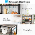 43-Inch Kitchen Bakers Rack with Microwave Stand - 5-Tier Utility Storage Shelf and 10 Hooks for Kitchen and Living Room