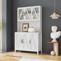 Spacious Kitchen Pantry Storage Cabinet Featuring Glass Doors