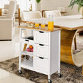 Kleio Solid Wood Kitchen Island Storage Cart with 3 Drawers - Rolling Serving Trolley