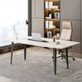 70.86-Inch White Boat-Shaped Office Desk with Sturdy Metal Legs