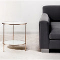 HomeRoots 26-Inch Gold Glass and Iron Round End Table with Shelf - Dimensions: 24.25 x 24.25 x 26.25 Inches
