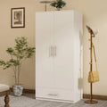 Black and White Wardrobe Armoire Closet with Drawer - 31.5W x 66.9H