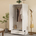 Black and White Wardrobe Armoire Closet with Drawer - 31.5W x 66.9H