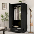 Black and White Wardrobe Armoire Closet with Drawer - 31.5W x 66.9H