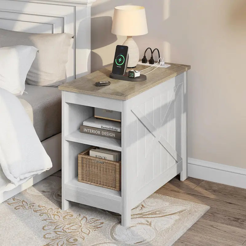 Moasis Charging End Table with Storage - Side Table Featuring 2 Power Outlets & 2 USB Ports for Living Room