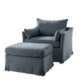 Sophie Contemporary Oversized Slipcovered Armchair and Ottoman with Lockable Rear Wheels