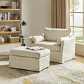Sophie Contemporary Oversized Slipcovered Armchair and Ottoman with Lockable Rear Wheels