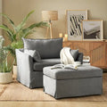 Sophie Contemporary Oversized Slipcovered Armchair and Ottoman with Lockable Rear Wheels