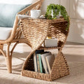 Pelleas Contemporary Bohemian Natural Brown Seagrass and Wood Side Table