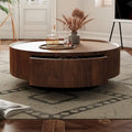 Compact Mid-Century Modern Round Walnut Coffee Table for Small Spaces and Apartments