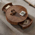 Compact Mid-Century Modern Round Walnut Coffee Table for Small Spaces and Apartments