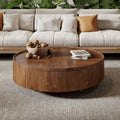 Compact Mid-Century Modern Round Walnut Coffee Table for Small Spaces and Apartments