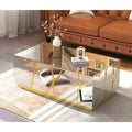 Rectangular Mirrored Coffee Table with Golden Crackle Finish