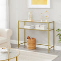 Elegant Gold Tempered Glass Console Table with Metal Frame and Dual Shelves - 39.4L x 13.8W x 31.5H