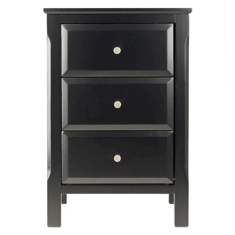 Elegant Black Wooden Nightstand with 3 Generous Storage Drawers - Dimensions: 15.75L x 15.75W x 23.63H