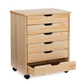 25.25-Inch Natural Brown Wide Rolling Storage Cabinet Featuring 6 Drawers