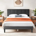 Modern Platform Bed Frame with Adjustable Headboard - Sturdy Geometric Upholstered Design with 800LBS Capacity and Solid Wooden Slats