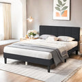 Modern Platform Bed Frame with Adjustable Headboard - Sturdy Geometric Upholstered Design with 800LBS Capacity and Solid Wooden Slats