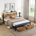 Full Size Bed Frame with Storage Headboard, 2 Drawers, LED Lighting, and Built-in Charging Station